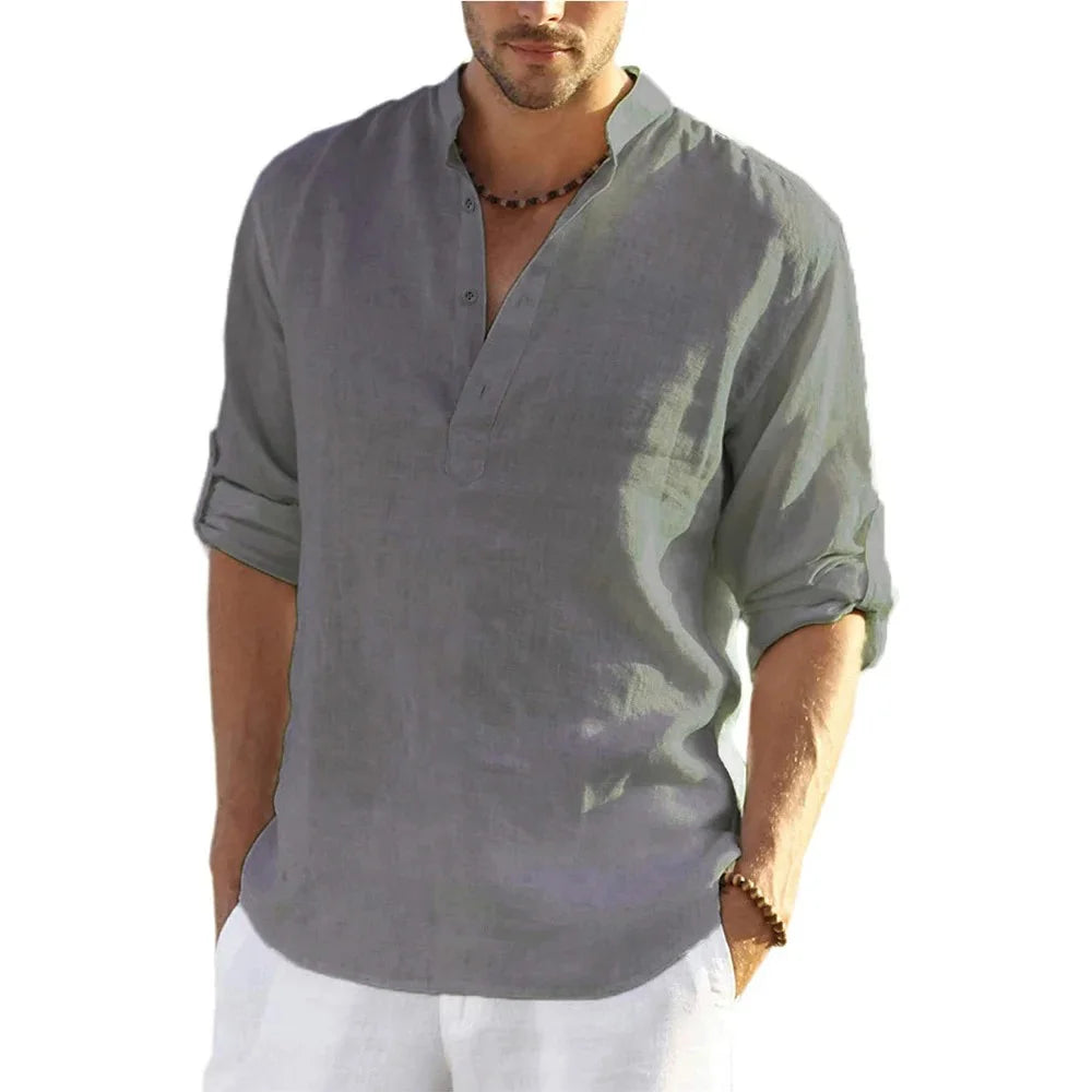 Veylora Men's Casual Blouse Cotton Linen Shirt Loose Tops Long Sleeve Tee Shirt Spring Autumn Casual Handsome Men's Shirts