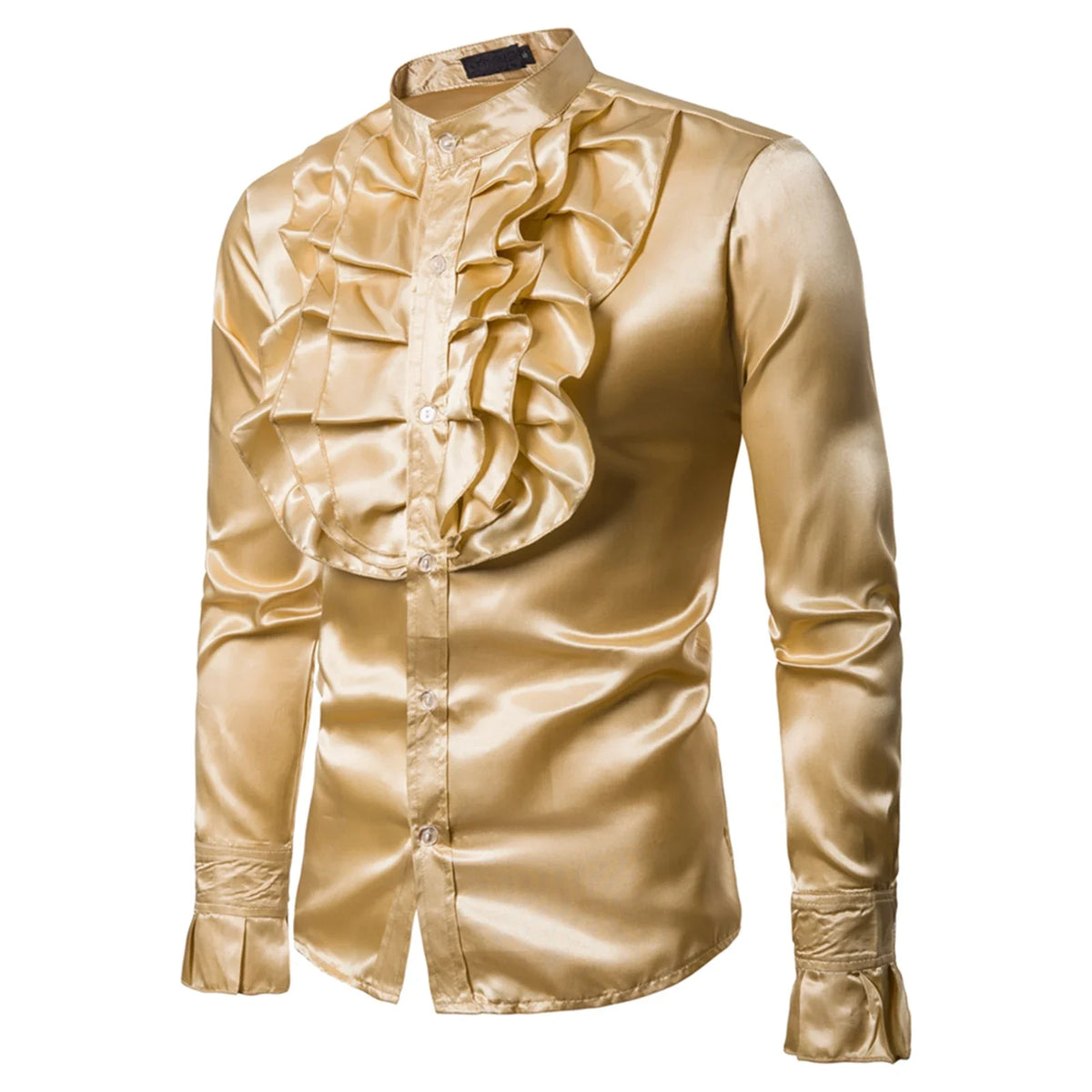 Veylora Vintage 70s Frill Ruffle Dress Shirt For Men Vicotorian Costume Top Gothic Punk Retro Tee Faxu Silk Cravat Shirt Halloween