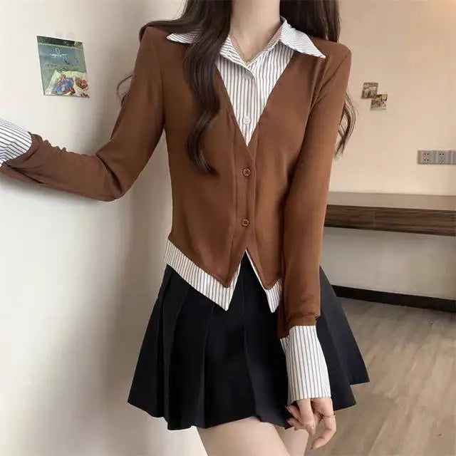 Veylora Striped Shirts & Blouses For Women Basic Modern Long Youthful Clothes Cute And Elegant New 2025 Aesthetic Plus Size Woman Top