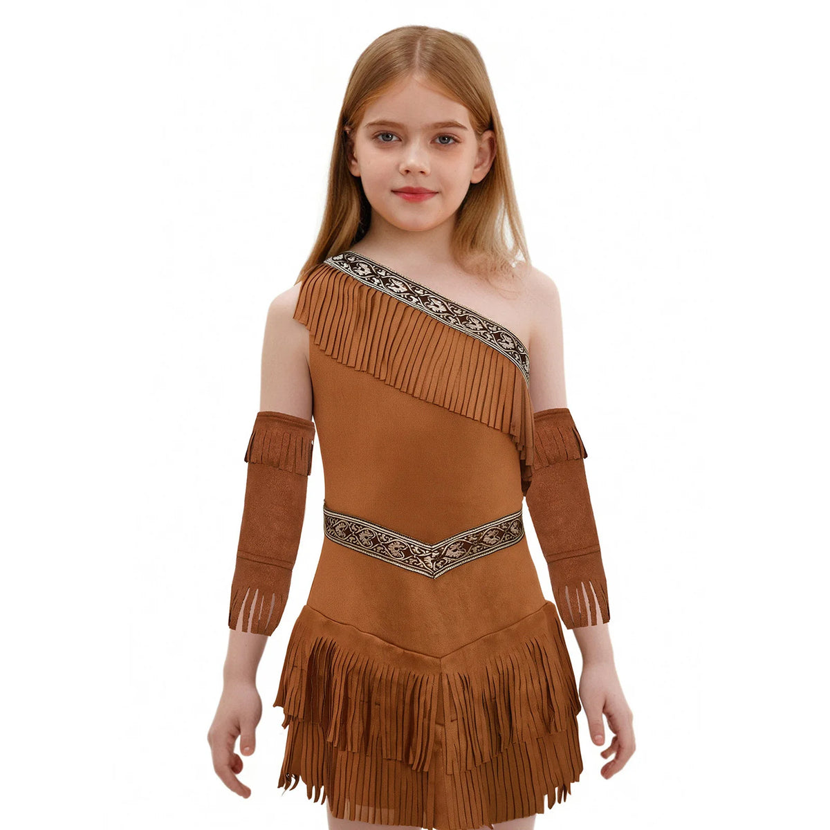 Veylora Girls Indian Indigenous Costumes Halloween Cosplay Dresses Caveman Savage Indians Princess Dress Suede Dress And Tassel Sleeves