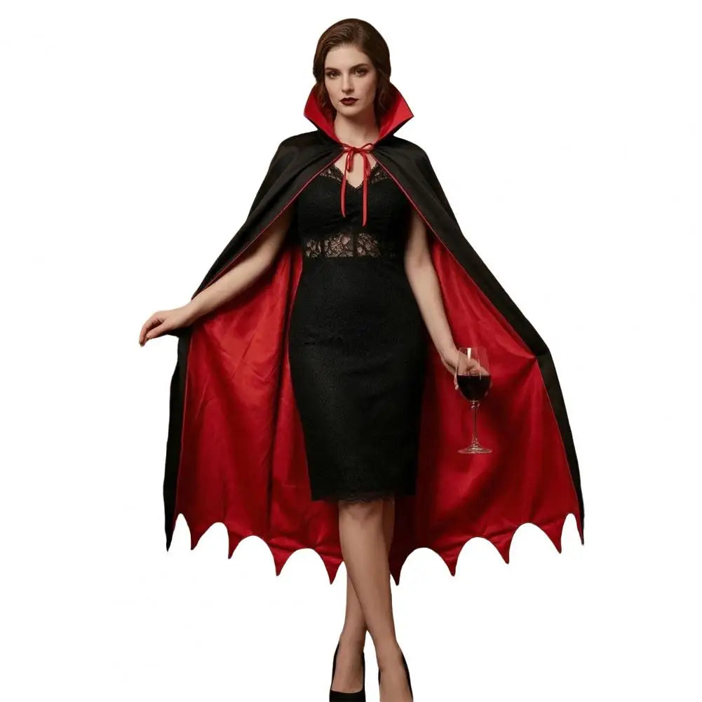 Veylora Vampire Costume Cloak with Stand Up Collar Medieval Gothic Black Red Cape for Halloween Cosplay, Masquerade, Fancy Dance