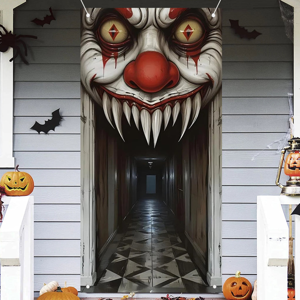 Veylora Halloween Decorations Door Cover,Spooky Witch and Zombie Theme Wall Decor,Indoor Outdoor Haunted House Themed Decoration 2D Scen