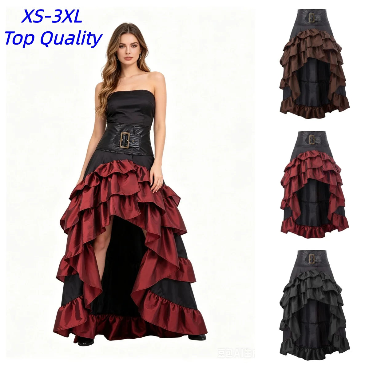 Veylora Pirate Buccaneer Costume Tops Shirt Skirt Bustle Skirt Victorian Halloween Women Punk Renaissance Burlesque High Low Steampunk