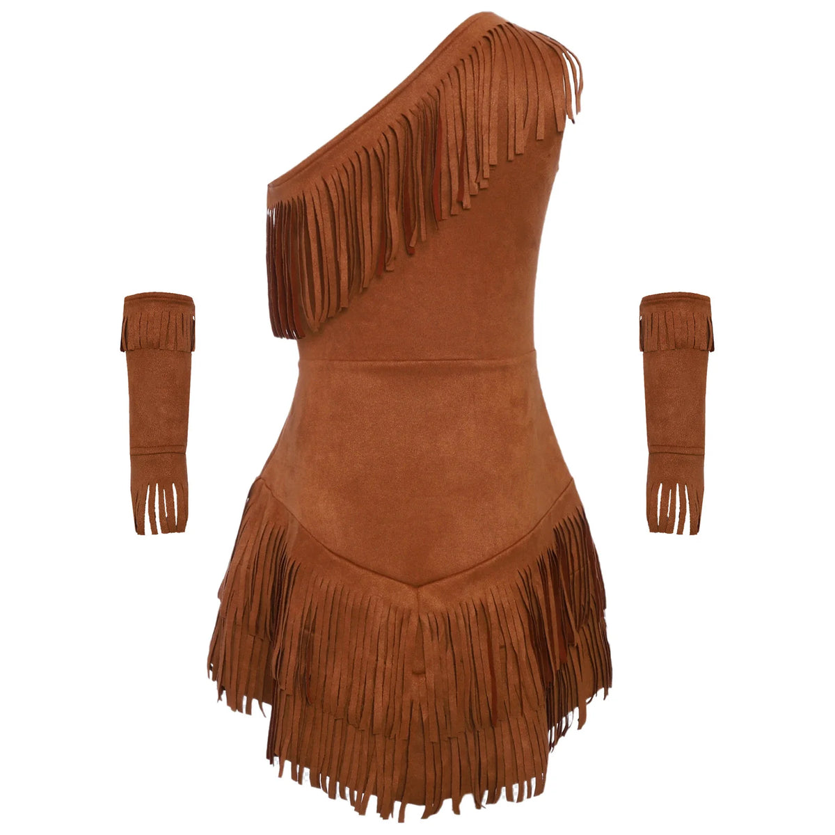 Veylora Girls Indian Indigenous Costumes Halloween Cosplay Dresses Caveman Savage Indians Princess Dress Suede Dress And Tassel Sleeves