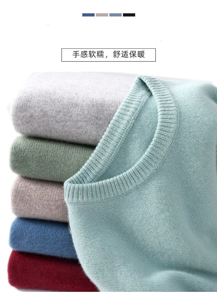 Veylora Autumn Winter Men Cashmere Sweater O-neck Soft Warm Pullovers Male Loose Knitted Shirt  men's winter blouse