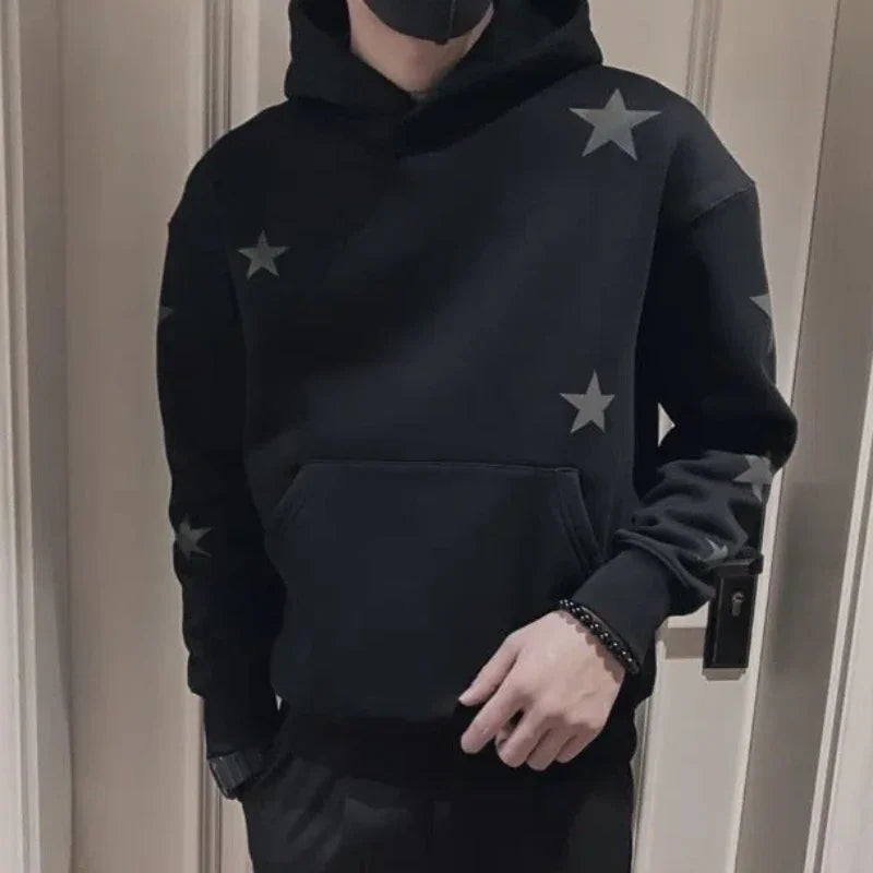 Veylora Hoodies Graphic Sweatshirt for Men Black Hip Hop Male Clothes Loose Luxury Aesthetic Emo 90s Vintage Simple Winter S Warm Hooded