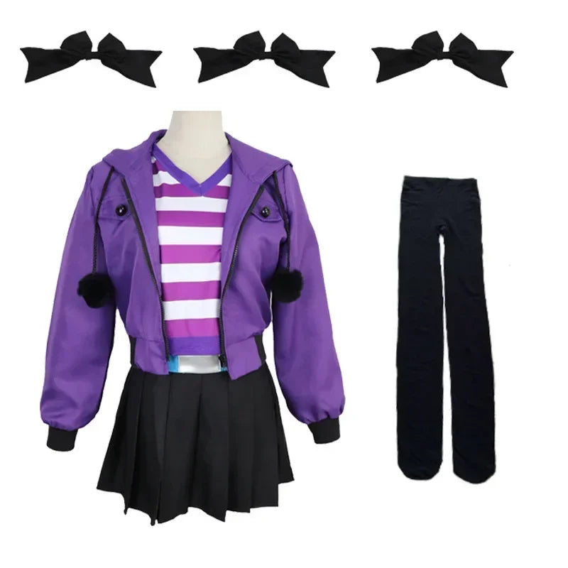 Veylora Fate/Apocrypha Astolfo Cosplay Costume Women Men Daily Purple Black Sports Wear Halloween Role Play Lovely Wig Coat Skirt Suit