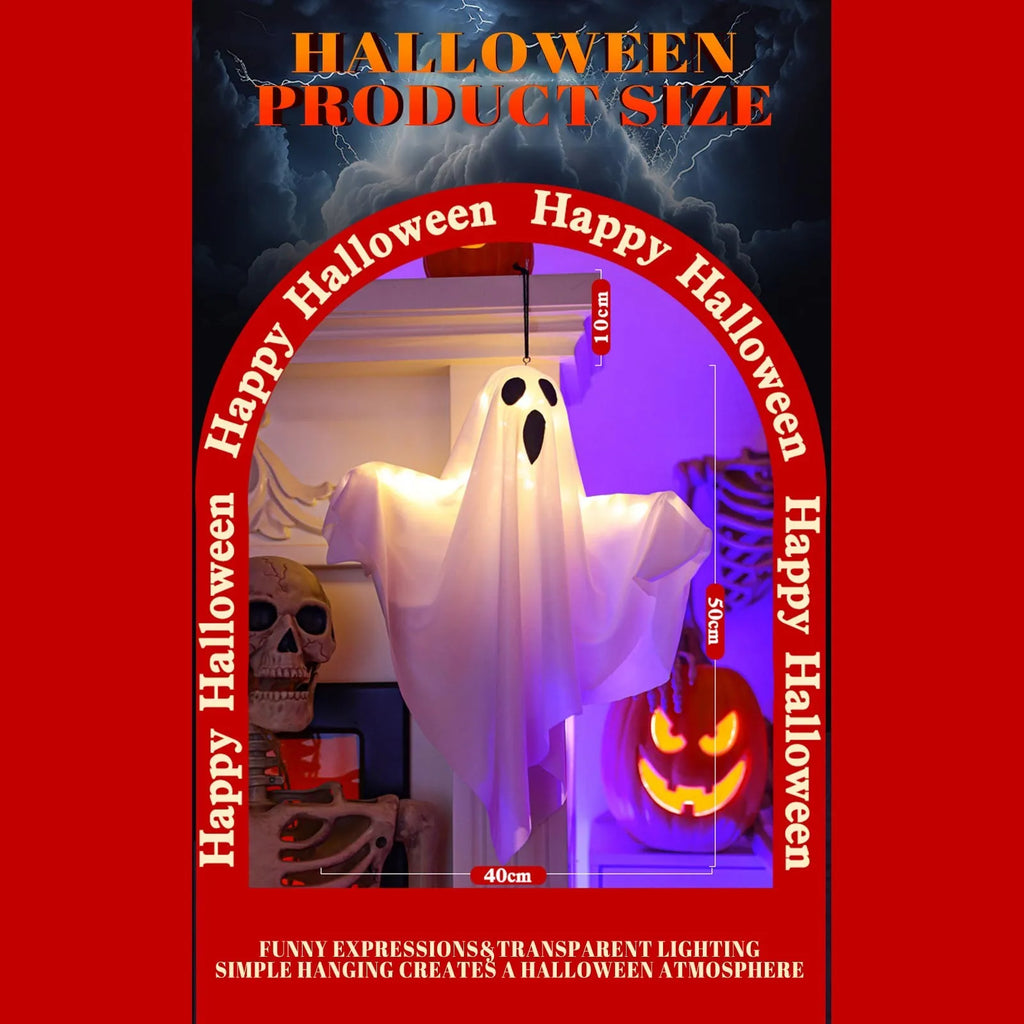 Veylora Halloween Ghost Hanging Decorations Halloween Hanging Light Up White Flying Ghosts Tree Window Wall Scary Ornament 50X40cm