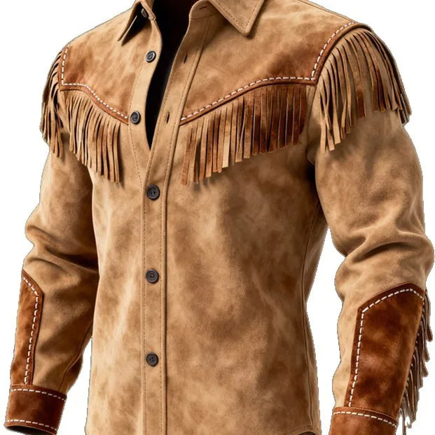 Veylora Unique Design Brown Tassel Leather Velvet Jacket Spring Summer Vintage Style Fashionable Streetwear Top