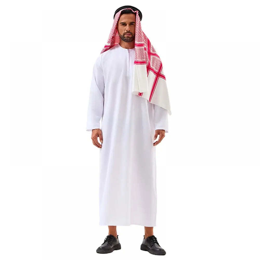 Veylora Arabian Dubai Costume Uae Sheik Cosplay White Robe Headscarf for Wealthy Saudi Birthday Costume Halloween Rich Man Outfit Polyes