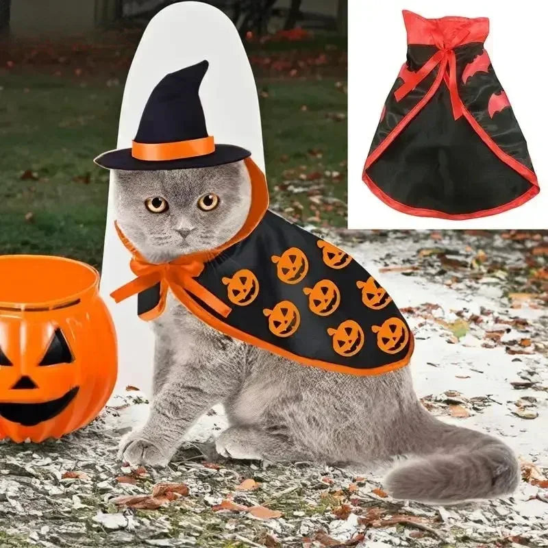 Veylora Halloween Pet Costume for Cats Breathable Soft Cute Pet Clothes Cloak Shape Pumpkin Pattern Harness Costume Cat Dog Cosplay Tool