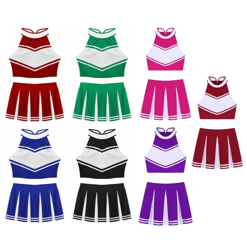Veylora Carnival Costume 2Pcs Womens Adults Cheerleading Uniform Cosplay Outfit Crop Top with Mini Skirt Halloween Fancy Dress Up Party
