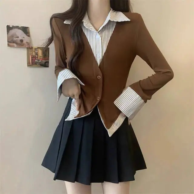 Veylora Striped Shirts & Blouses For Women Basic Modern Long Youthful Clothes Cute And Elegant New 2025 Aesthetic Plus Size Woman Top