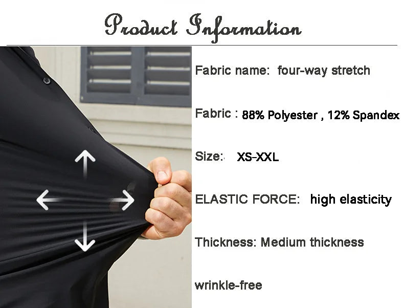 Veylora 100KG Non-Iron Four-way High Stretch Men's Long Sleeve Shirt Silky Soft Sommth Blue Black Business Party Wedding Male Clothing