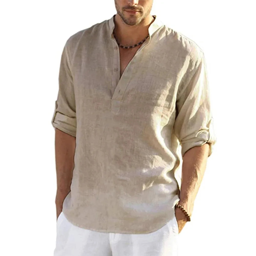 Veylora Men's Casual Blouse Cotton Linen Shirt Loose Tops Long Sleeve Tee Shirt Spring Autumn Casual Handsome Men's Shirts