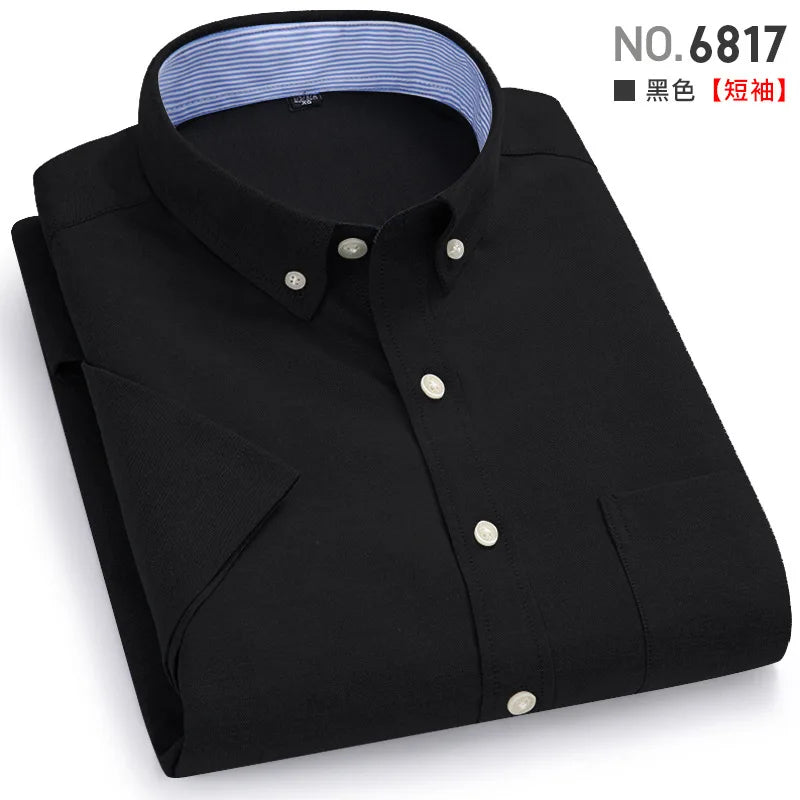 Veylora Men's Short-Sleeved Shirt, Summer Casual, Oxford Fabric, Solid Color, Simple, Trendy, Comfortable and High-Quality, Street Style