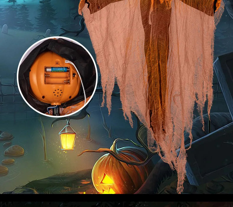 Veylora Halloween Decoration Luminous Demon Pumpkin Scarecrow Hanging Ornaments Turned Head Pumpkin Halloween Horror Home Decor Yard