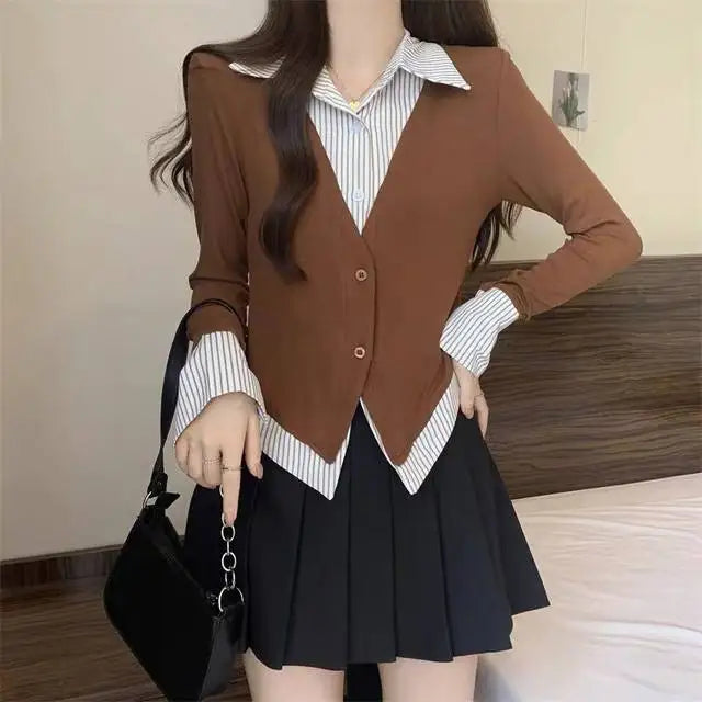Veylora Striped Shirts & Blouses For Women Basic Modern Long Youthful Clothes Cute And Elegant New 2025 Aesthetic Plus Size Woman Top