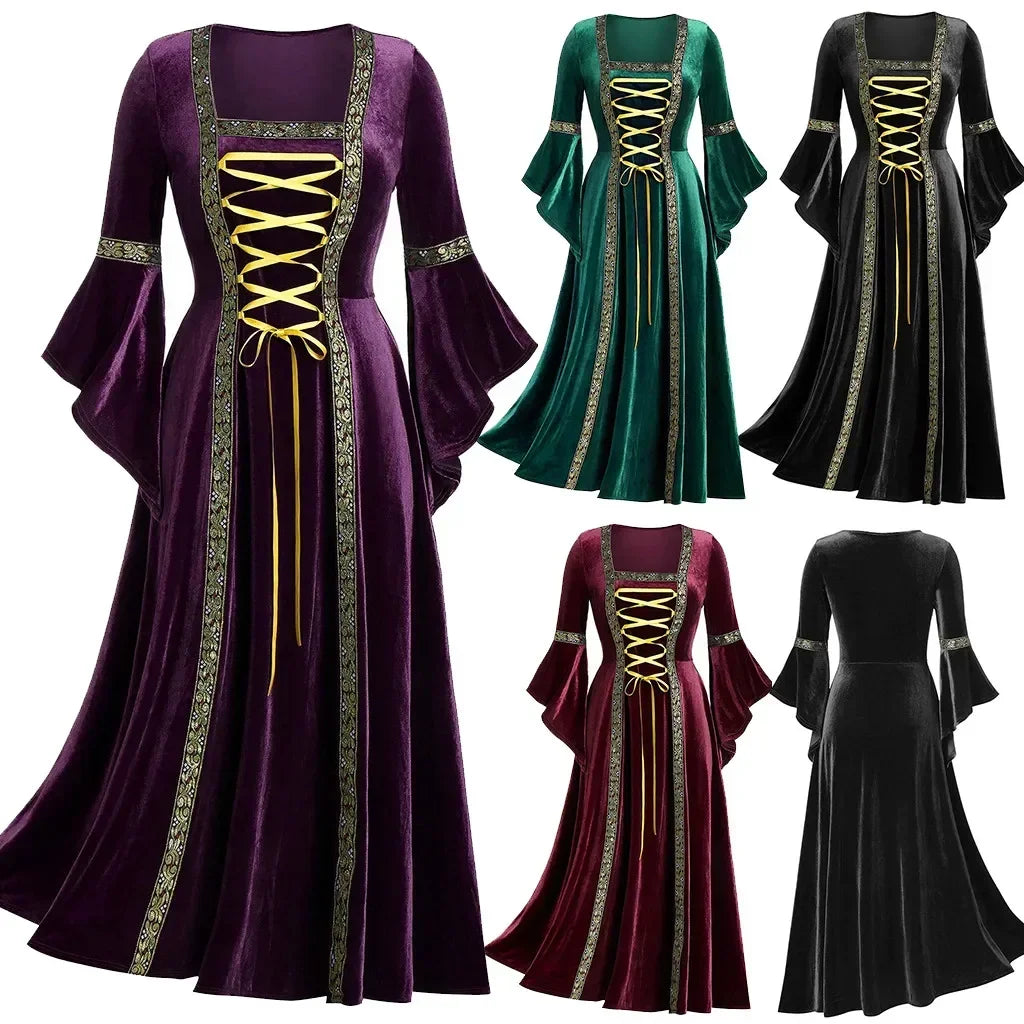 Veylora Halloween Women Dress Costumes For Women Long Sleeve Medieval Cosplay Vintage Vampire Witch Victorian Gothi Bandage Dress