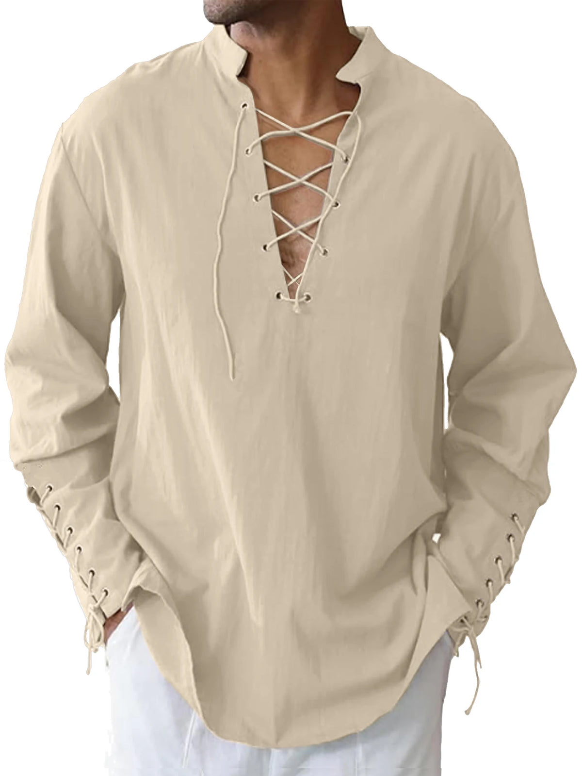 Veylora Men's Medieval Viking Shirt Renaissance Shirt Pirate Men's Long-Sleeved Halloween Cosplay Costume, Daily Casual Shirt