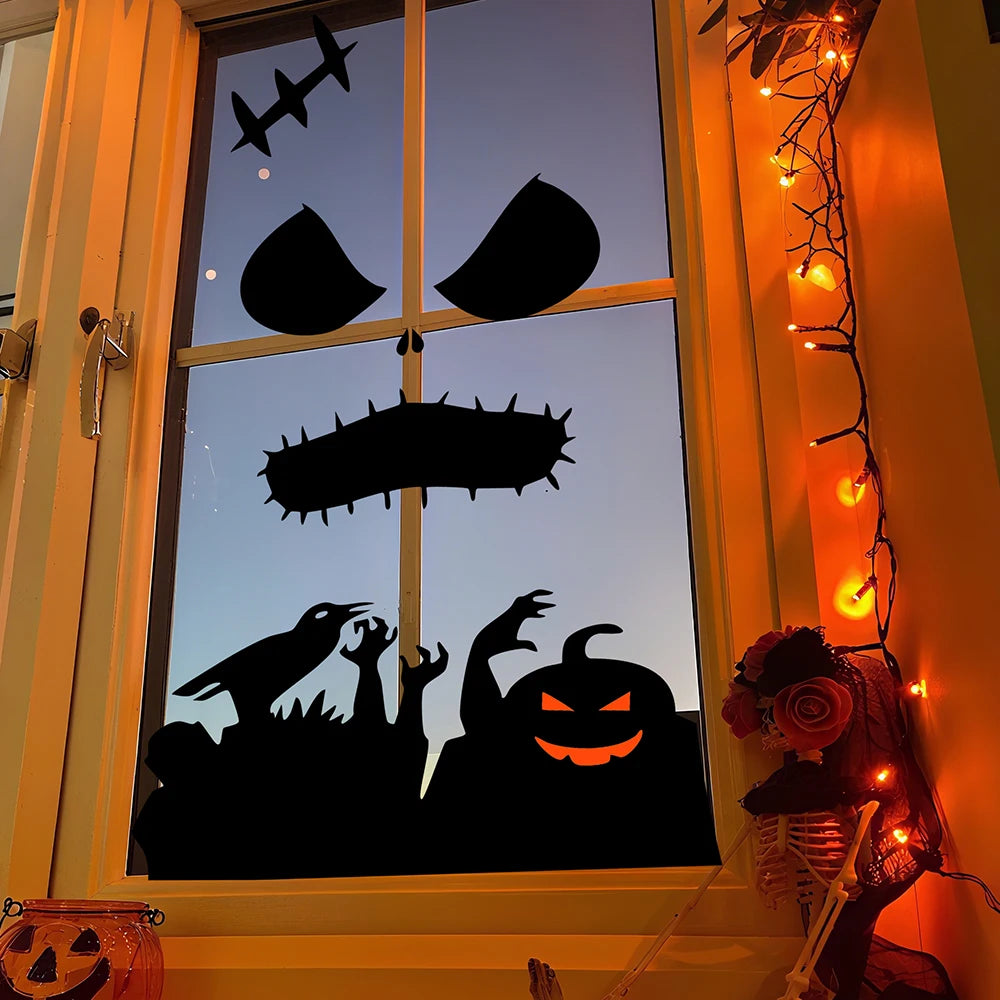 Veylora Halloween Decorations Room Door Stickers Window Decor Skeleton Hand Pumpkin DIY Window Stickers Ghost Devil Witch Hat Decor
