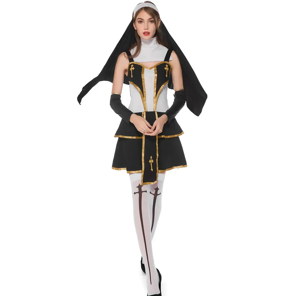 Veylora Halloween Costumes Religious Pastor Father Priest Pope Costume Medieval Nun Cosplay Carnival Party Fancy Dress Up for Men Women