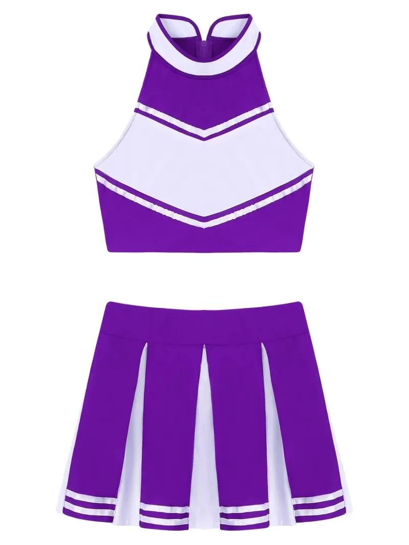 Veylora Carnival Costume 2Pcs Womens Adults Cheerleading Uniform Cosplay Outfit Crop Top with Mini Skirt Halloween Fancy Dress Up Party