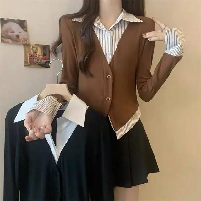 Veylora Striped Shirts & Blouses For Women Basic Modern Long Youthful Clothes Cute And Elegant New 2025 Aesthetic Plus Size Woman Top