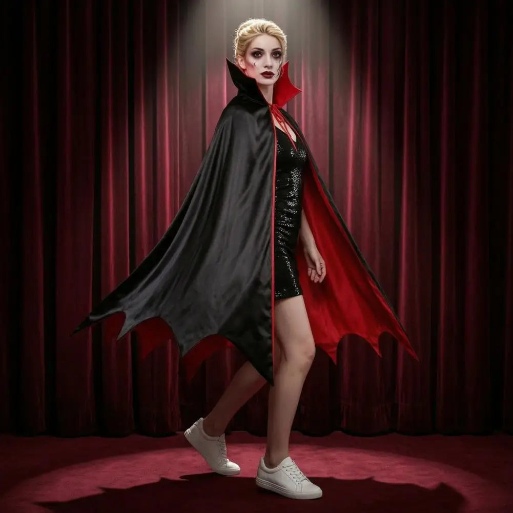 Veylora Vampire Costume Cloak with Stand Up Collar Medieval Gothic Black Red Cape for Halloween Cosplay, Masquerade, Fancy Dance