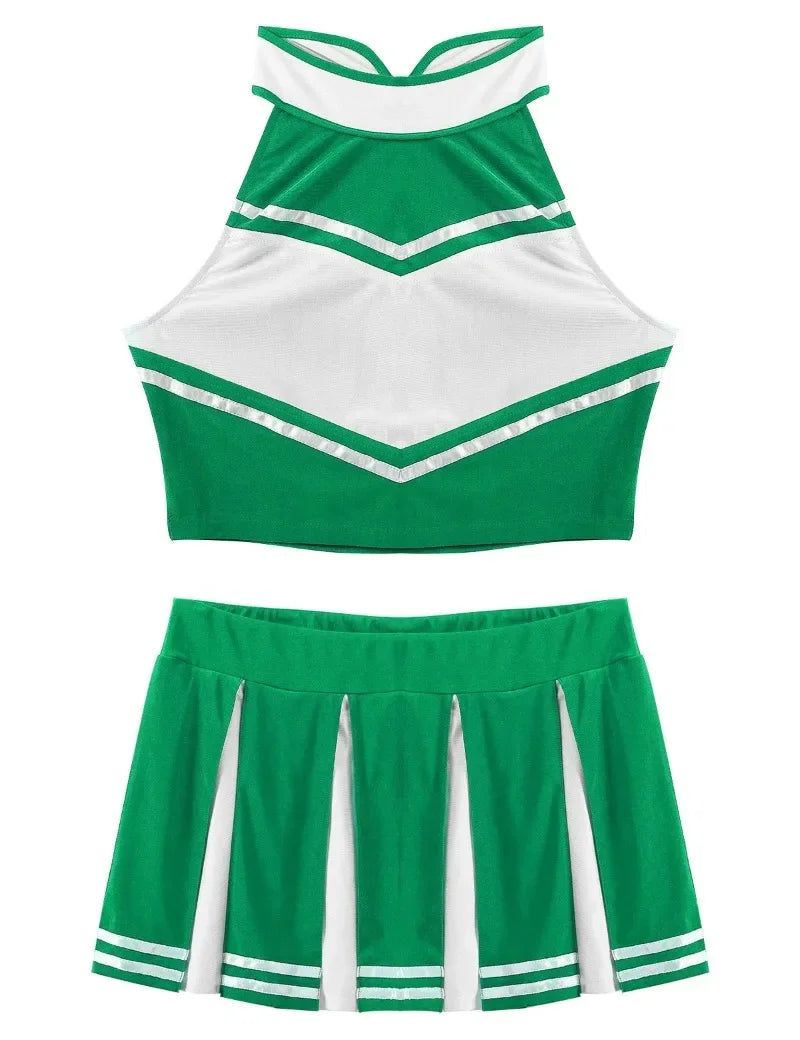 Veylora Carnival Costume 2Pcs Womens Adults Cheerleading Uniform Cosplay Outfit Crop Top with Mini Skirt Halloween Fancy Dress Up Party