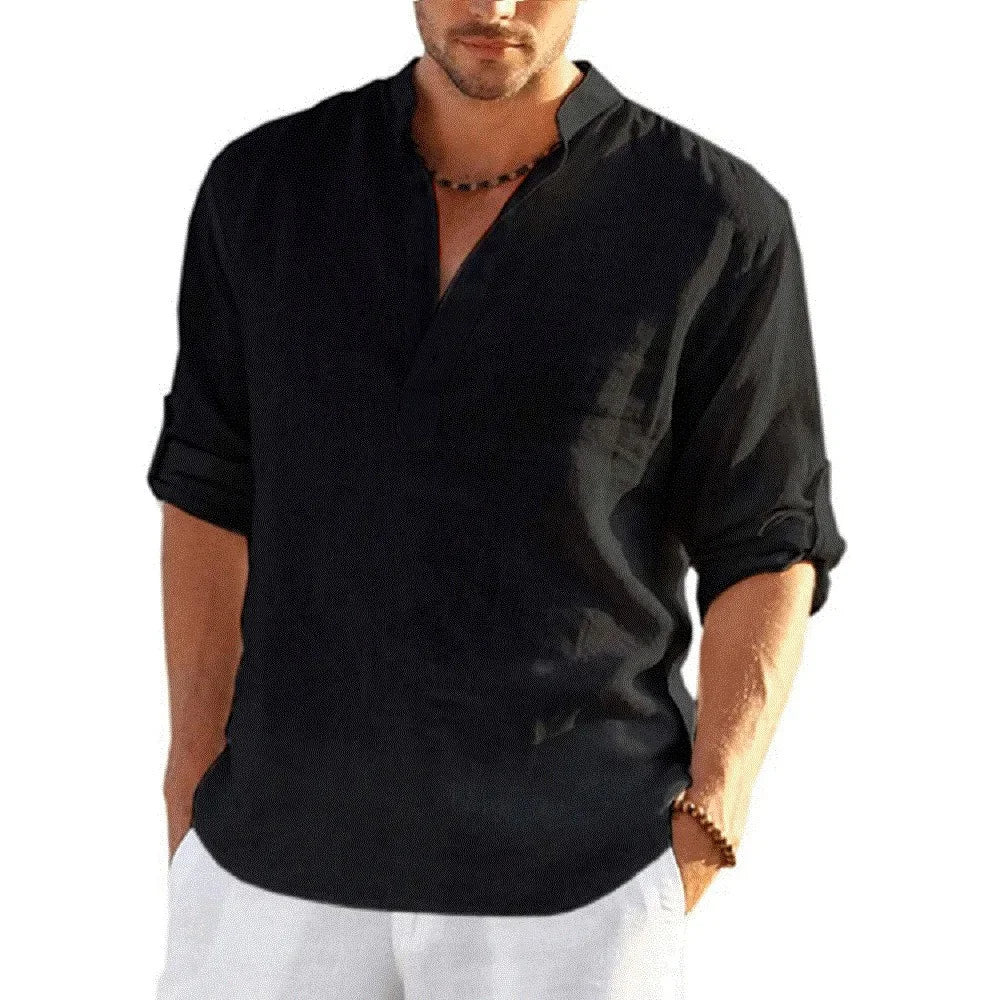 Veylora Men's Casual Blouse Cotton Linen Shirt Loose Tops Long Sleeve Tee Shirt Spring Autumn Casual Handsome Men's Shirts