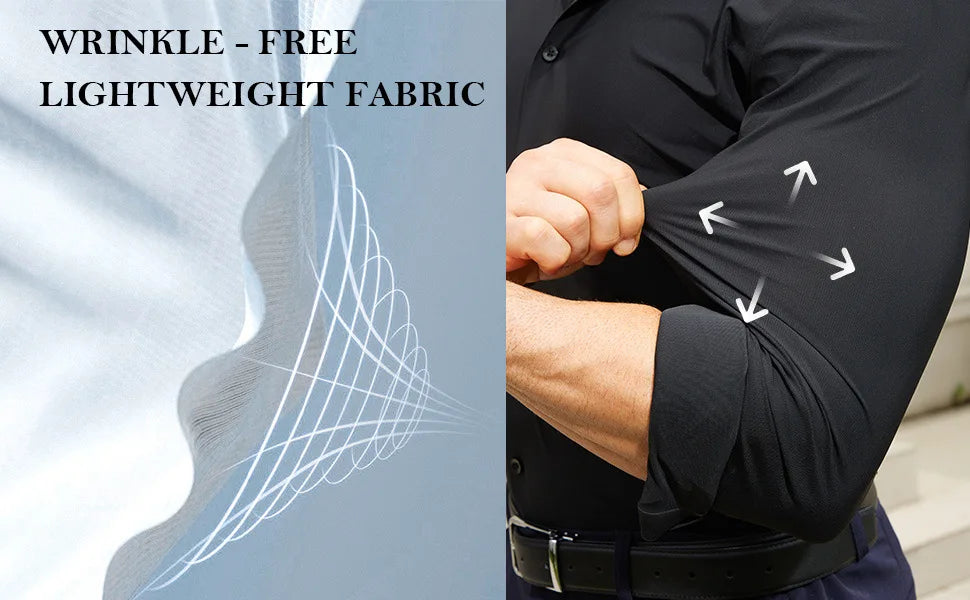 Veylora 100KG Non-Iron Four-way High Stretch Men's Long Sleeve Shirt Silky Soft Sommth Blue Black Business Party Wedding Male Clothing