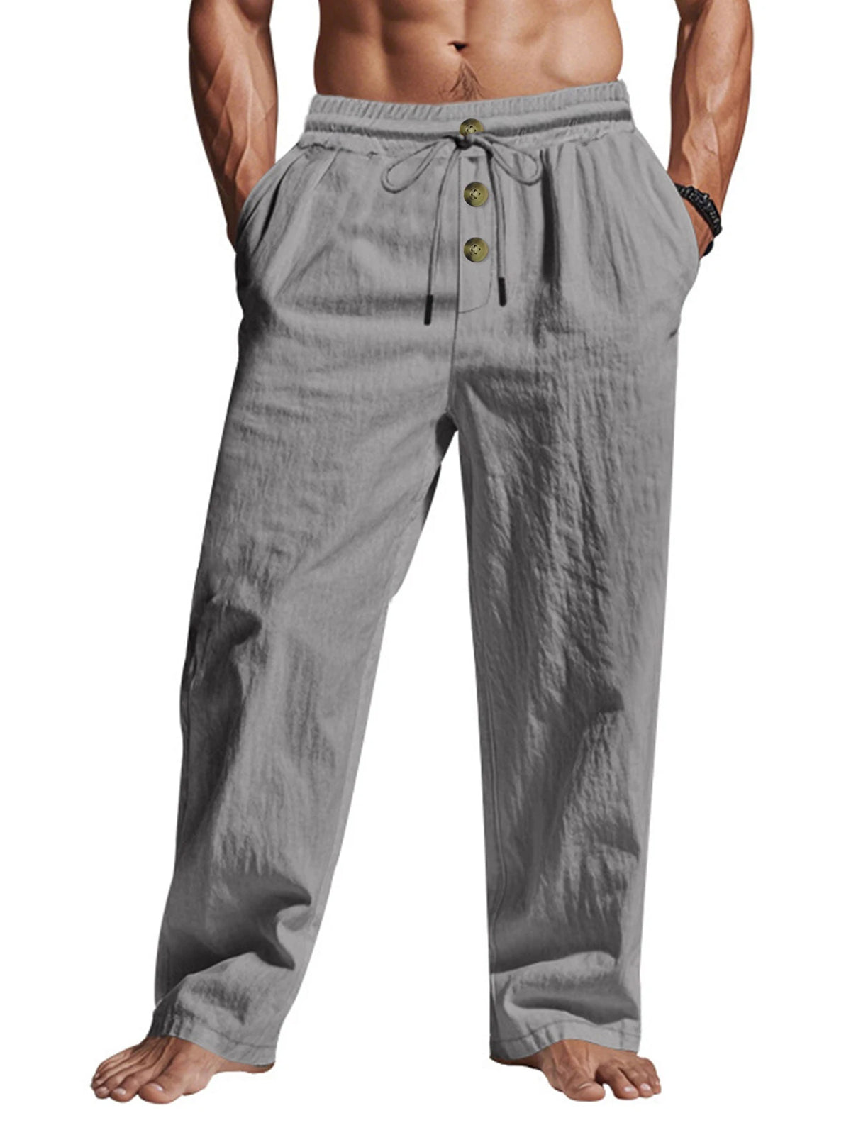 Veylora Men's Casual Trousers 2025 Spring/Summer New Man Large Size white Straight trousers Solid Beach black Fitness Pants S-XXXL