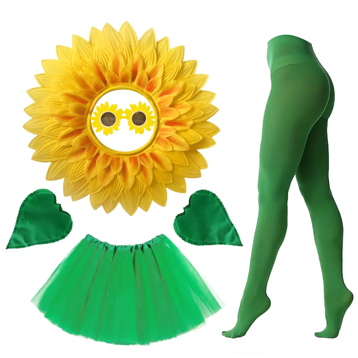 Veylora Sunflower Costume Sunshine Daisy Flower Outfit Sun Flower Headpiece Glasses Tutu Skirt Gloves Socks Plant Costume