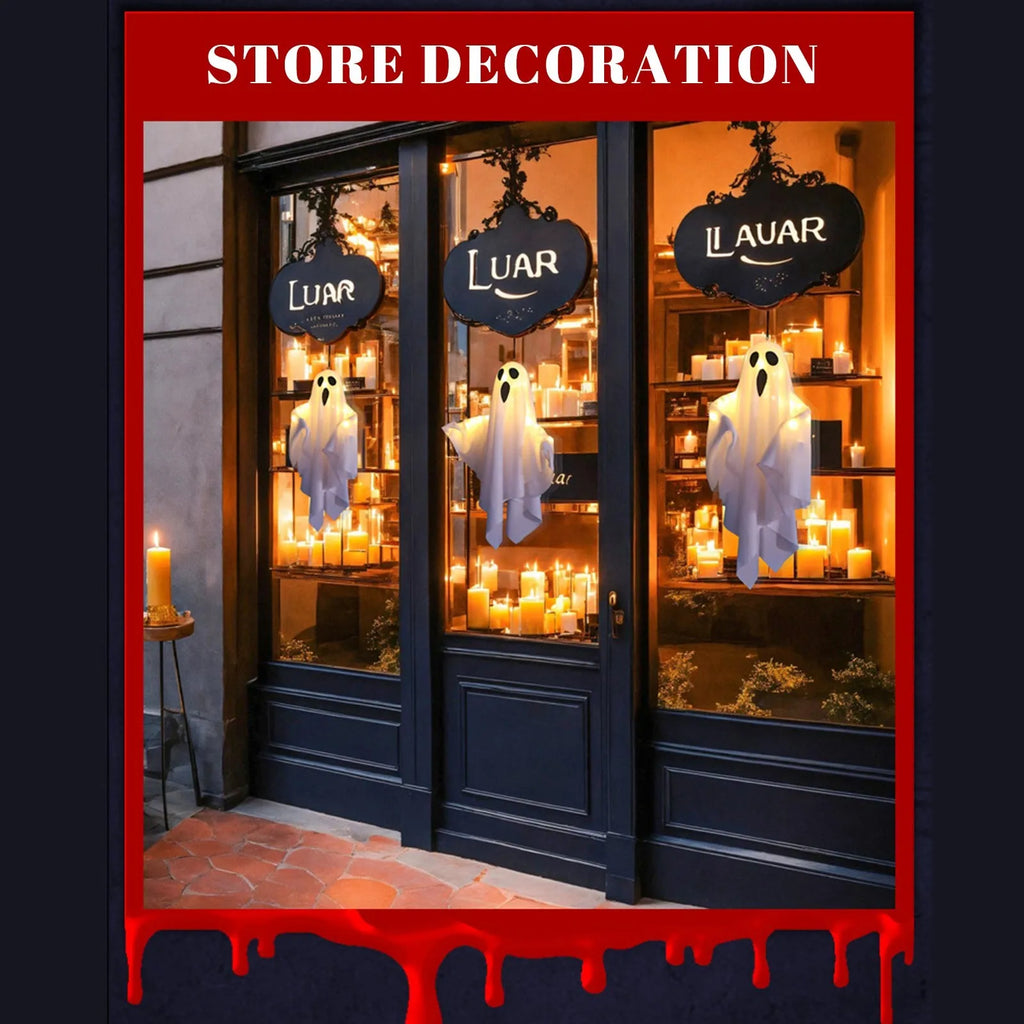 Veylora Halloween Ghost Hanging Decorations Halloween Hanging Light Up White Flying Ghosts Tree Window Wall Scary Ornament 50X40cm