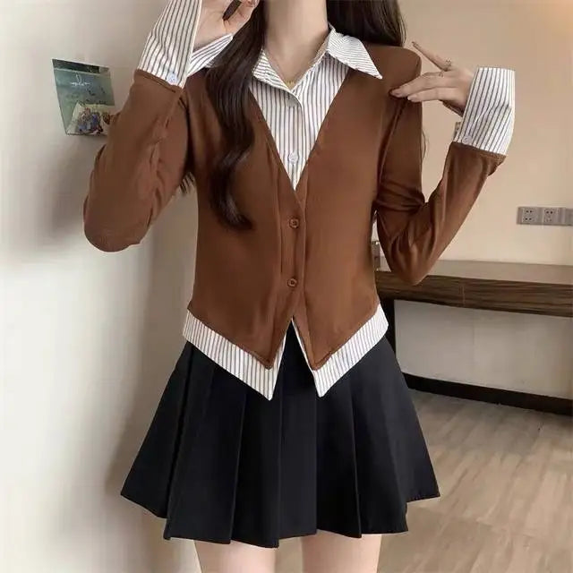 Veylora Striped Shirts & Blouses For Women Basic Modern Long Youthful Clothes Cute And Elegant New 2025 Aesthetic Plus Size Woman Top