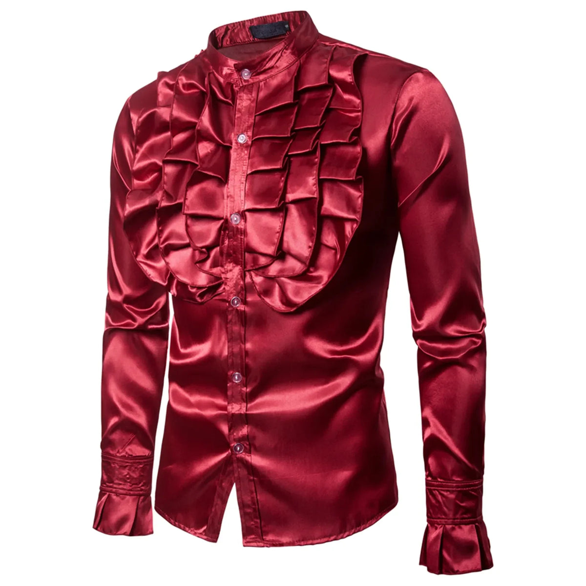 Veylora Vintage 70s Frill Ruffle Dress Shirt For Men Vicotorian Costume Top Gothic Punk Retro Tee Faxu Silk Cravat Shirt Halloween