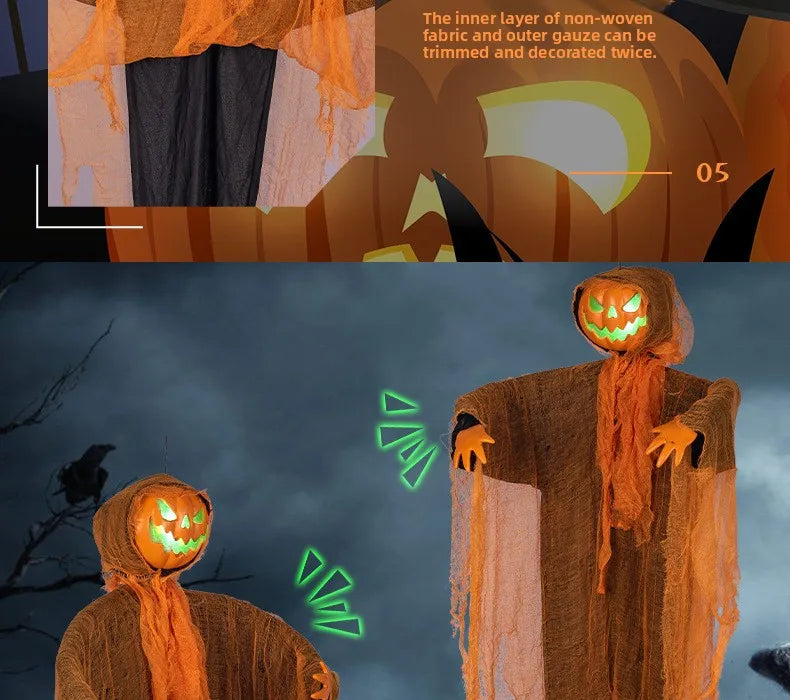 Veylora Halloween Decoration Luminous Demon Pumpkin Scarecrow Hanging Ornaments Turned Head Pumpkin Halloween Horror Home Decor Yard
