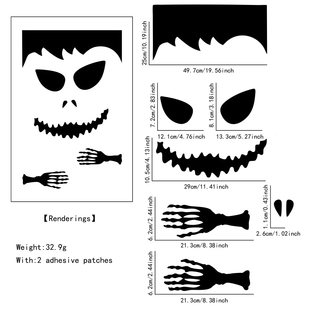 Veylora Halloween Decorations Room Door Stickers Window Decor Skeleton Hand Pumpkin DIY Window Stickers Ghost Devil Witch Hat Decor