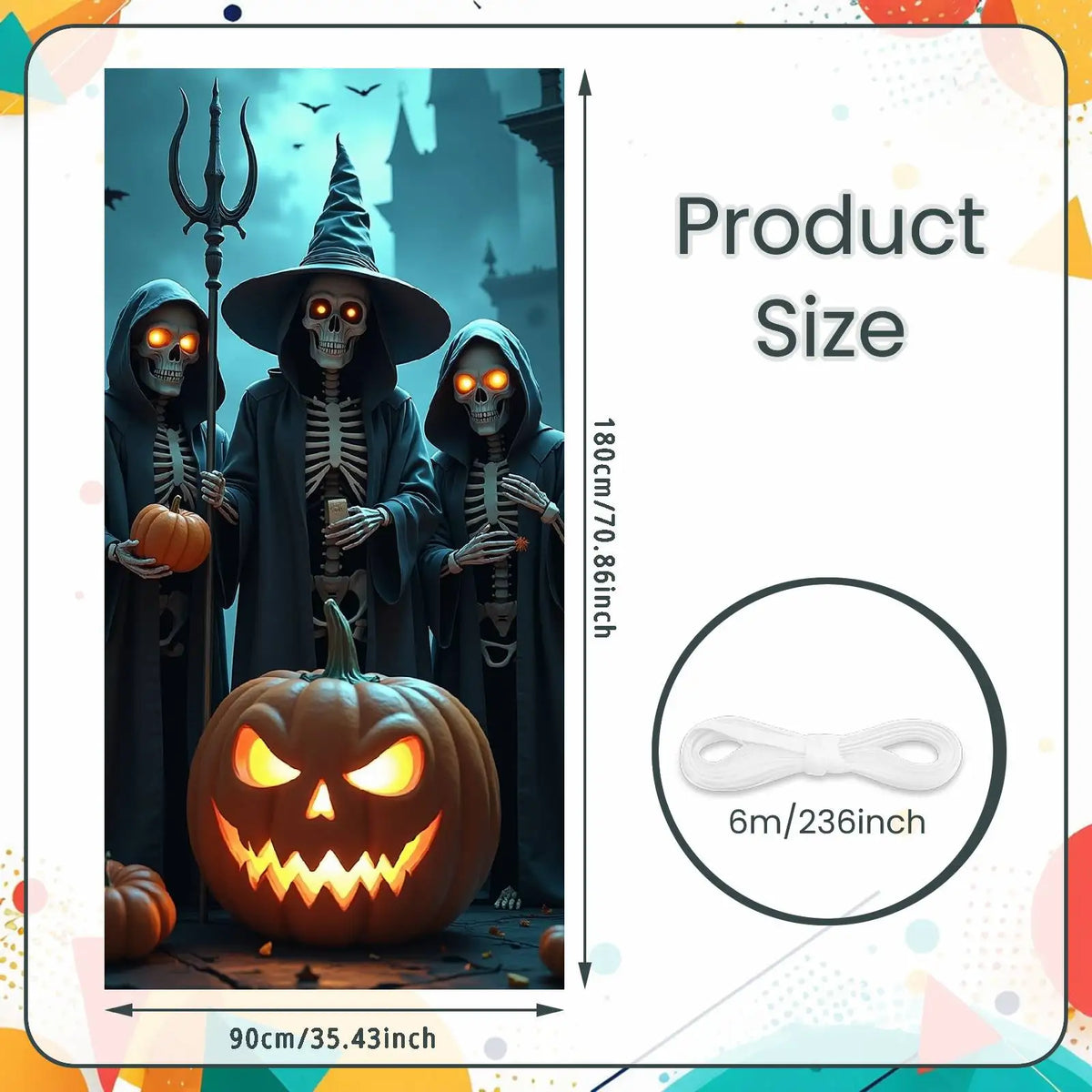 Veylora Halloween Decorations Door Cover Spooky Design Halloween Eerie Skeleton Gothic Jack O Lantern for Halloween Party Horror Decor