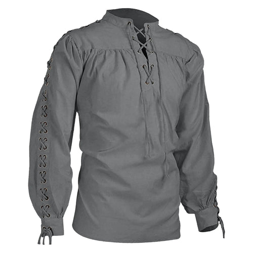 Veylora 2026 Shirts Men Tunic Viking Pirate Costume Gothic Clothes Men Vintage Shirt Ruffle Neckline Drawstring Knight Cosplay Top