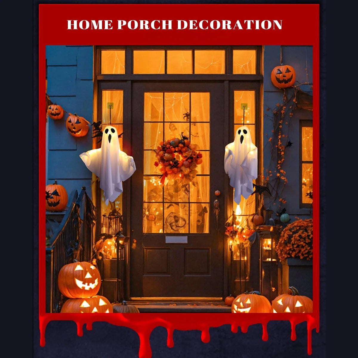 Veylora Halloween Ghost Hanging Decorations Halloween Hanging Light Up White Flying Ghosts Tree Window Wall Scary Ornament 50X40cm
