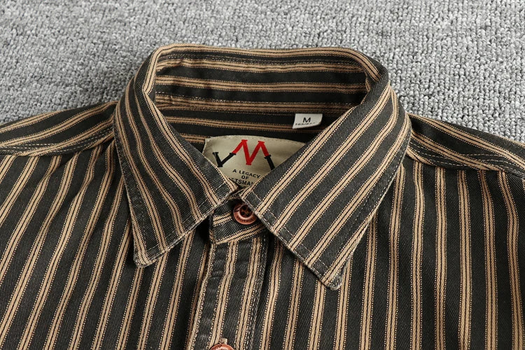 Veylora 2025 Autumn And Winter New American Retro Stripe Long-Sleeve Lapel Shirt Men's Simple Fashion Washed Multi-pocket Casual Blouses