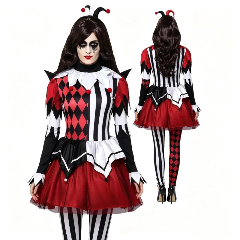 Veylora Women Clown Costume Circus Performance Outfit Role Play Uniform Carnival Party Fancy Outfit Scary Halloween Costume