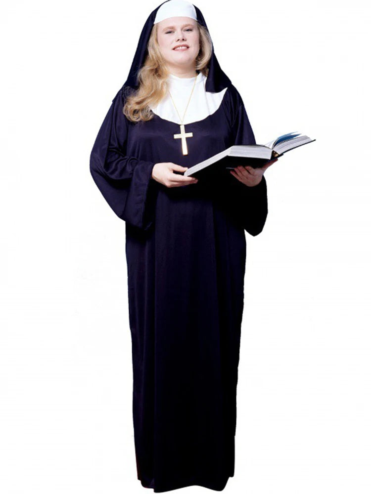 Veylora Halloween Costume  Cosplay Nun Costume Jumpsuit and Headscarf Cross Traditional Adult Sister Black Robe Religious Costumes