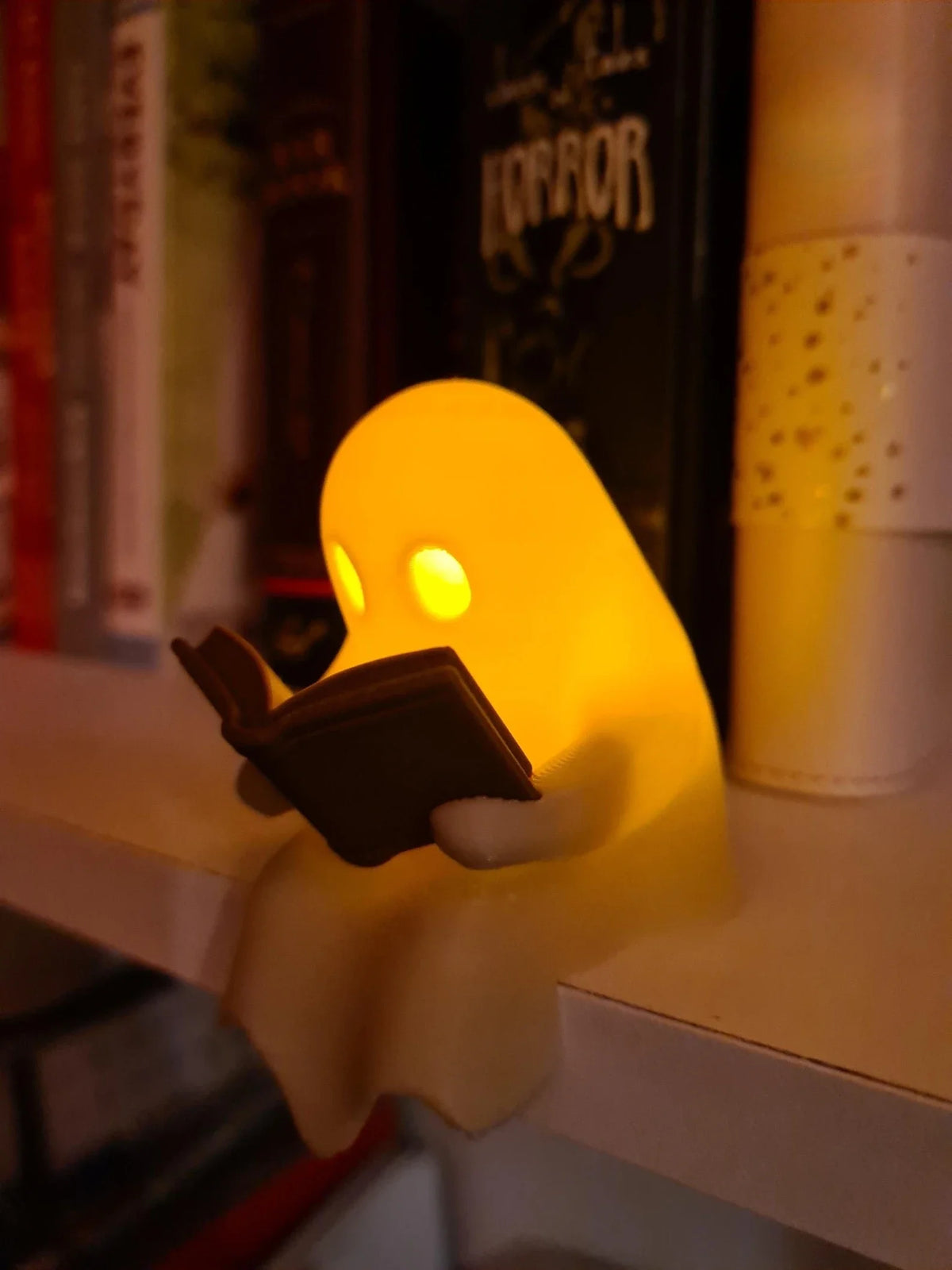 Veylora Halloween Party Decoration Favors Cute Little Ghost Sitting on A Shelf Reading A Book with Flickering Ornament Gift Spooky Idea