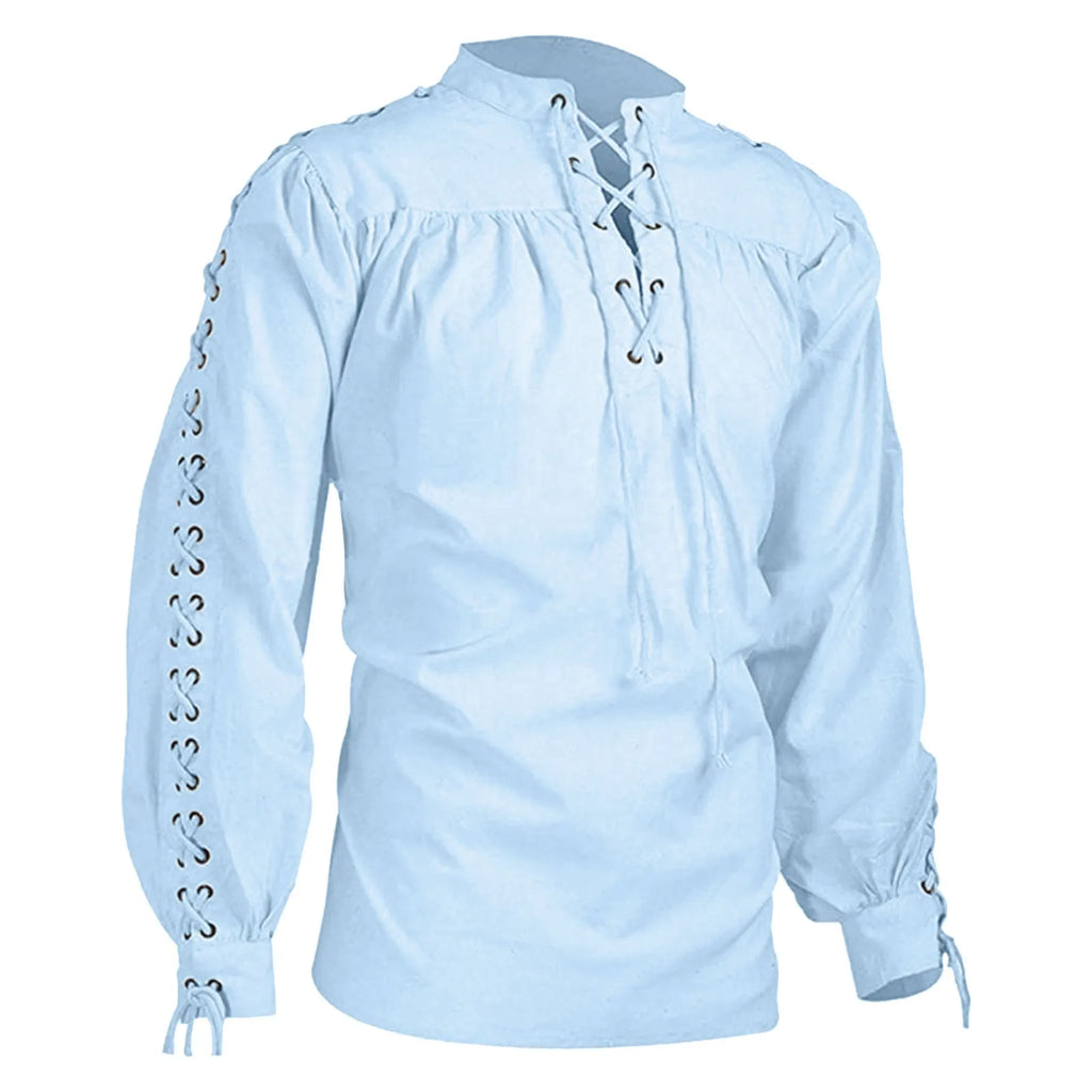 Veylora 2026 Shirts Men Tunic Viking Pirate Costume Gothic Clothes Men Vintage Shirt Ruffle Neckline Drawstring Knight Cosplay Top