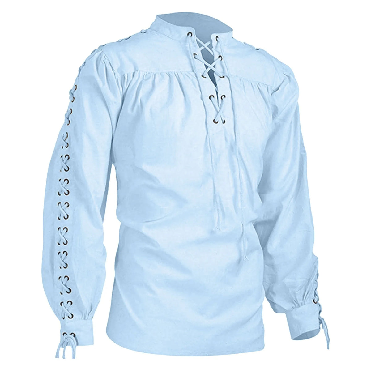 Veylora 2026 Shirts Men Tunic Viking Pirate Costume Gothic Clothes Men Vintage Shirt Ruffle Neckline Drawstring Knight Cosplay Top