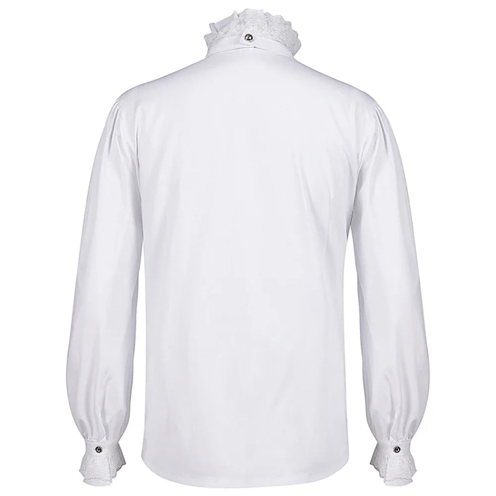 Veylora 2026 Men's Gothic White Shirts And Blouses Tops Retro Victorian Medieval Lace Ruffles Stand Collar Puff Sleeve Shirt Clothing