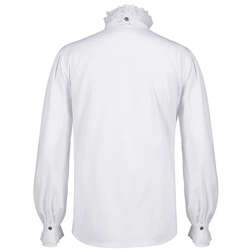 Veylora 2026 Men's Gothic White Shirts And Blouses Tops Retro Victorian Medieval Lace Ruffles Stand Collar Puff Sleeve Shirt Clothing
